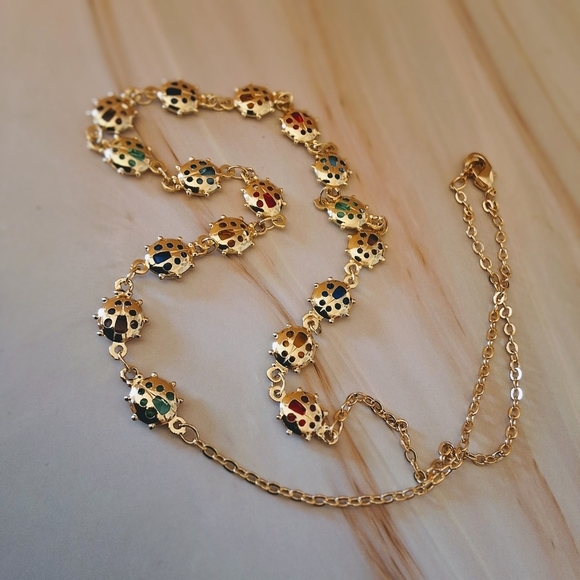 Pretty Bird 18K Yellow Gold Plated Ladybug Necklace with Multicolor Crystals - Picture 8 of 15